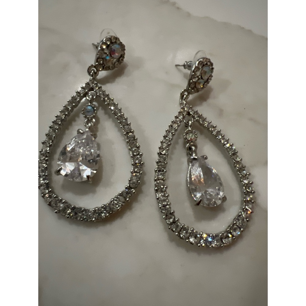 Glamorous Silver Crystal Dangle Earrings